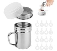 Flour Sugar Salt Shaker Chocolate Coffee Powder with Handle and Lid Stainless Steel Fine Mesh Sieve Sifter Icing Duster with 16 Moulds Powder Set Baking Sifting Dusting Decorating Cakes Smooth
