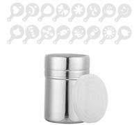 Flour Sugar Salt Shaker - Stainless Steel Chocolate Powder Shaker, with Fine-Mesh Lid 16pcs Cappuccino Coffee Molds for Baking Cooking, Icing Sugar Salt Cocoa Flour Coffee Shaker
