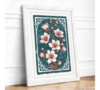 Flourish Botanical Framed Wall Art Print A4 (29.7×21cm) White, Wall Decor for Living Room, Bedroom, Office & Home, Ready to Hang, Art Gift