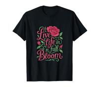 Flourish Rose Bloom Floral Script Vine Graphic Pink Mint T-Shirt