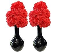 Flourish Vase with Artificial Flowers - Red Black - Perfect for Home Decor and Living Room Accessorie, Bedroom or Bathroom Ornament, MATCHING PAIR.