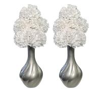 Flourish Vase with Artificial Flowers - Silver Grey White - Perfect for Home Decor and Living Room Decoration, Bedroom or Bathroom Ornament. Matching Pair.
