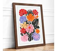 Flourishing Blooms Botanical Framed Wall Art Print A2 (59.4×42cm) Walnut, Wall Decor for Living Room, Bedroom, Office & Home, Ready to Hang, Art Gift