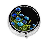 Flourishing Cornflower Flowers Mini Round Pill Box, can be Put into Wallet, Pocket, Light and Convenient, 3 Compartment Pill Box, Portable Pill Box,