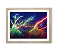 Flourishing Lightning Bolt Abstract H1022 Framed Print for Living Room Bedroom Home Office Décor, Wall Art Picture Ready to Hang, Oak A2 Frame (64 x 46 cm)