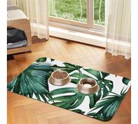 Flourishing Palm Leaves,Waterproof Pet Feeding Mat,PU Leather Placemats for Cat Dog Water Bowl,Food Mats,30x45cm