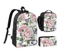 Flourishing Pink Rose,Student Backpack,Lunch Bag,Pencil Case 3 Piece Set