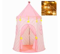 Floving Kids Tent Play Tent For Child,Children Castle,Safety And Non-toxic Indoor/Outdoor Games Tent Toys,Wendy House，with stars string light (Pink streak)