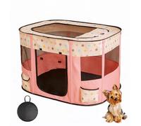 Floving Portable Doghouse Pet fence 70x55x45cm Foldable Pet playpen Rectangle Delivery Room Cat Nest Cat hut Puppy house Kennel Closed Pets Tent with carry bag (Pink)