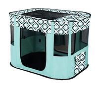 Floving Portable Doghouse Pet fence Foldable Pet playpen Rectangle Delivery Room Cat Nest Cat hut Puppy house Kennel Closed Pets Tent with carry bag (L/90 * 70cm, Mint Blue)