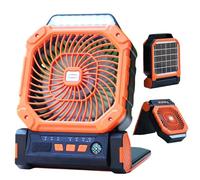Floving Solar Powered Camping Fan with LED Light, 7800mAh, 4-Speed Settings, Compass, 2-Hour Quick Charge, Portable Outdoor Fan, Auto-Off Timer (Orange)