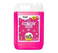Flow 5L Pink Toilet Rinse - Cherry Scented Toilet Fluid for Caravan, Motorhome & Portable Toilets - Concentrated Formula - Non-Staining & Odour Eliminating - Chemical Rinse for Flush Tanks