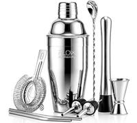 FLOW Barware 10 Piece Cocktail Shaker Set | Cocktail Making Kit with 750ml Stainless Steel Shaker, Strainer, Jigger, Muddler, Bar Spoon, Pourers, Metal Straws & Recipe Download | Home Bar Gift