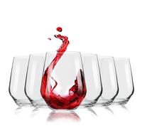 Flow Barware 480ml Stemless Wine Glasses for Red, White, Rose, Gin or Water | Set of 6 No Stem Crystal Tumbler Drinking Glasses