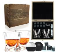 FLOW Barware Twist Whiskey Glasses Set Of 2 & Polished Whisky Stones Gift Set | Whiskey Glass Tumblers With Twisted Design | Whisky Glass For Scotch, Bourbon | Whiskey Gift Sets For Men