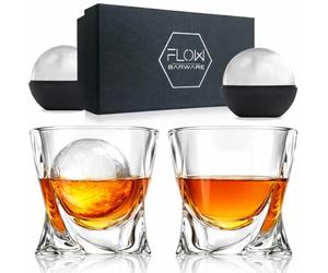 FLOW Barware Twist Whiskey Glasses Set of 2 | Twisted Design Whisky Glasses Gift Set | Perfect Heavy Tumbler Glasses for Scotch, Bourbon Gin & Tonic & Negroni Cocktails
