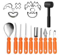 Flow fire 18Pcs Pumpkin Carving Kit, 10 Pcs Pumpkin Carving with 8 Stencils, 1 Storage Bag, and 1Hammer, Stainless Steel Making Tool Set for Halloween Party DIY