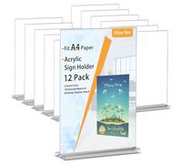 Flow fire A4 Acrylic Sign Holder, 12 Pack T-Shape Clear Perspex A4 Display Stand for Menu, Poster, Office, Store, Restaurant