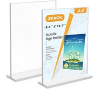 Flow fire A4 Acrylic Sign Holder, 2 Pack T-Shape A4 Clear Perspex Display Stand, Double-Side Menu Poster Sign Holder for Office Store Restaurant