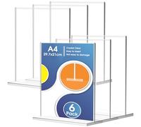 Flow fire A4 Acrylic Sign Holder, 6 Pack Clear Table Perspex Display Stand, T-Shape Plastic Vertical Menu Sign Holder for Poster Office Store Restaurant