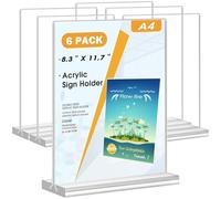 Flow fire A4 Acrylic Sign Holder, 6 Pack T-Shape Perspex A4 Menu Display Stand for Poster, Office Store Restaurant