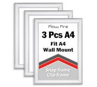 Flow fire A4 Silver Snap Frame, Wall Mount A4 Size Clip Frames Pack of 3, 25mm Aluminium Front Opening Snap Frame for Poster Picture and Certificate
