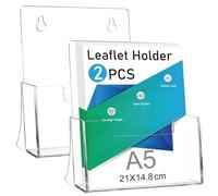 Flow fire A5 Leaflet Holder, 2Pcs Acrylic Leaflet Holder with Wall Mounting Hole, Freestanding Acrylic Brochure, Clear Flyer Stand for Booklet Magazine Business Card Literature Menu