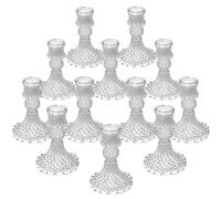 Flow fire Crystal Taper Glass Candle Holders,12 Pcs Decorative Candle Stick Holders for Pillar Candles for Formal Events, Wedding, Holiday, Table Centerpiece