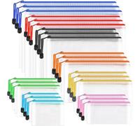 Flow fire Plastic Zip Wallets, 24 Pcs Mesh Zipper File Folders Lock Bags in 8 Different Sizes(A3 A4 A5 B4 B5 B6 A6 Bill), Waterproof Document Storage Bags for School Office Travel Receipts Storage