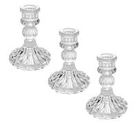 Flow fire Stripe Taper Glass Candle Holders,3 Pcs Decorative Candle Stick Holders for Pillar Candles for Formal Events, Wedding, Holiday, Table Centerpiece