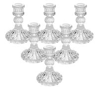 Flow fire Stripe Taper Glass Candle Holders,6 Pcs Decorative Candle Stick Holders for Pillar Candles for Formal Events, Wedding, Holiday, Table Centerpiece