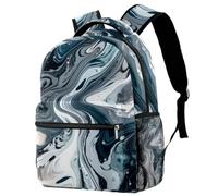 Flow Marble Blue Printed Large Travel Backpack Multiple Pockets Adjustable Straps Causal School Backpack Unisex Work Daypack