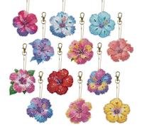 Flower 12Pcs 2D Flat DIY Keychain PVC Crystal Painting Keyring (CN665)