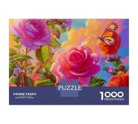 Flower 3-Layer Cardboard 1000 Pc Pink Rose Painting Puzzle, Impossible Hard, Logic Training, Stress Relief & Family Collector Gift 52x38cm/1000pcs