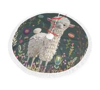 Flower Alpaca Printed Christmas Tree Skirt 36 inch with Tassel Tree Base Cover for Xmas Tree Christmas Decorations