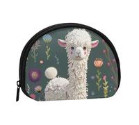 Flower Alpaca Printed Coin Purse Pouch-Shell Pouch Wallet,Mini Storage Bag,Cosmetic Bagholder for Woman Girls