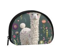 Flower Alpaca Printed Coin Purse Wallet, Shell Shape Mini Change Pouch Holder for Men Women