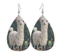Flower Alpaca Printed Leather Earring For Women,Teardrop Dangle Earrings For Women Friends Valentine Birthday Party Christmas Gifts