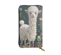Flower Alpaca Printed Leather Wallet with 12 Card Holder and 169 Money Clip, Long Clutch for Men Women