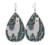 Flower Alpaca Teardrop Faux Leather Earrings Set For Women Printed Lightweight Dangle Drop Pierced Girls