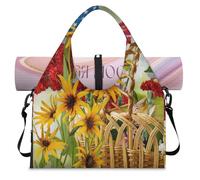 Flower American Flag Sports Duffle Bag with Shoe Compartment Flag USA Weekend Overnight Bags Tote Cabin Luggage Bag for Gym Yoga Travel