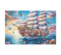 Flower Ancient Sailing Ship 1000 Piece Jigsaw Puzzle for Adults Garage Wall Art Man Cave Decor No Duplicate Pieces for Men 1000 PCS