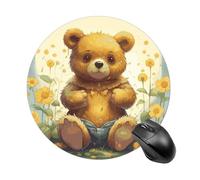 Flower and Bear Mouse Pad with Non-Slip Rubber Base,Small Round Mousepad 7.8" Diameter,Mouse Mat for Computers, Laptop, Gaming, Office & Home