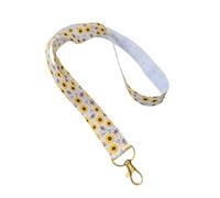 Flower and Bees Print Ribbon Lanyard - 1" Grosgrain Neck Strap with Lobster Clasp - Floral Badge Holder or Keychain - Individual or Bundle Pack (Sunflowers and Bees)