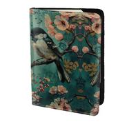 Flower and Bird Art print Leather Card Case Travel Accessories Passport Holder Cover Wallet for Women Men, Black, One Size