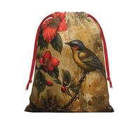 Flower And Bird Art Print Reusable Drawstring Gift Bags For Candy Bag Birthday, Wedding Or Daily
