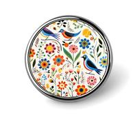 Flower And Bird Pattern Badge Holder Personalized Metal Button Pin Fashion Round Badge with Pattern Pin DIY Button Badges Exquisite Brooch Crafts Gift Clothes Decorative Pins