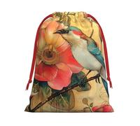 Flower And Bird Print Reusable Drawstring Gift Bags For Candy Bag Birthday, Wedding Or Daily
