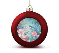 Flower and Bird Style Christmas Ball Ornaments - Red Shatterproof Plastic Vintage Rustic Xmas Tree Decorations Pendant for Family Holiday Wedding Party Xmas Hanging Decoration