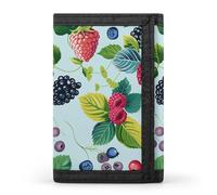 Flower And Bird Style Trifold Wallet Front Pocket Coin Purse - Slim Credit Card Holder for Men & Women, Various Berry Paintings, One Size, Classic
